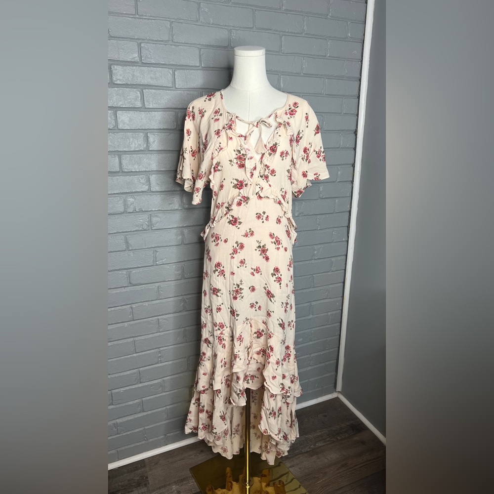 Vici Floral-Print Ruffle Midi High-Low Dress Size Small